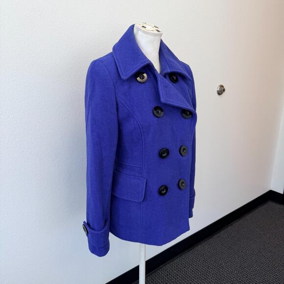 Charter Club Blue Pea Coat Womens Purple Warm Wool Blend Double Breasted Size 4 - Picture 3 of 13
